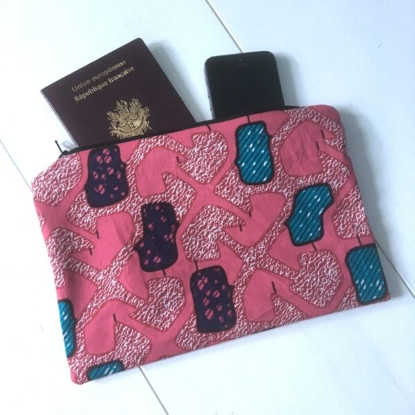 Pochette wax Rose et turquoise