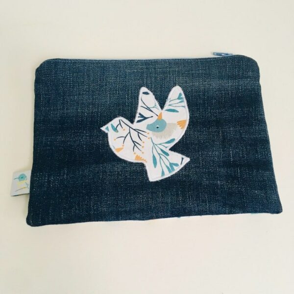 Pochette jean colombe bleu et blanc