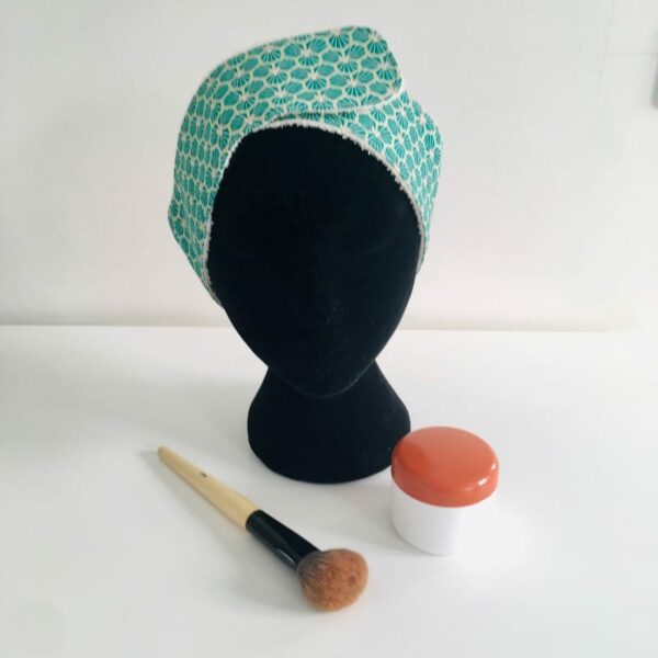 bandeau soin de beauté coton imprimé alvéoles vertes et éponge