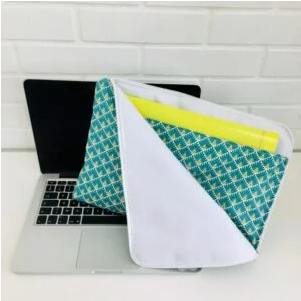 Pochette ordinateur en tissu fermeture zippée avec poche rangement de document - accessoires zéro déchet pour le bureau